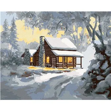 Zuty - Malování podle čísel - ZASNĚŽENÝ SRUB PŘI ROZBŘESKU (D. RUSTY RUST), 80x100 cm, vypnuté plátn (HRAmmb02157nad)