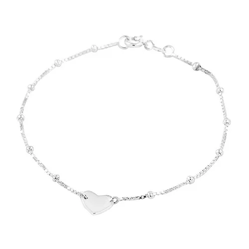 Stříbrný 925 náramek, hranatý řetízek s kuličkami, souměrné srdíčko
