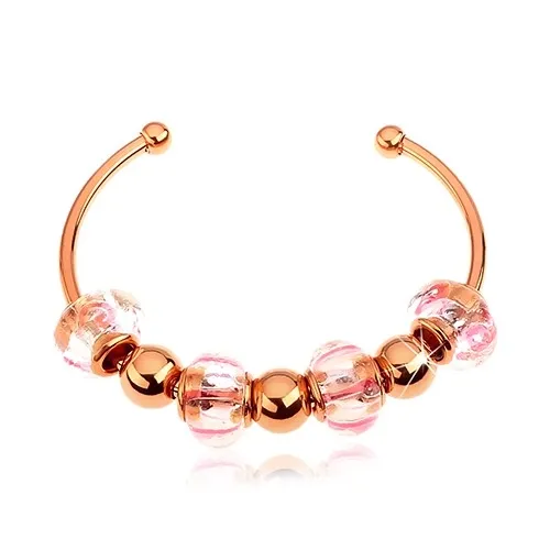 Náramek na ruku z oceli 316L, měděná barva, skleněné a ocelové korálky