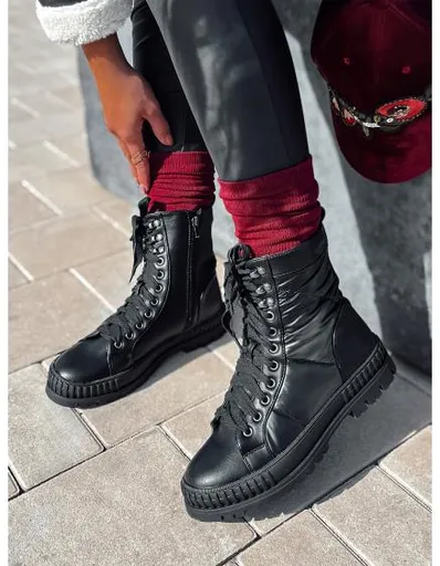 Dámské šněrovací kozačky CITYSTRY s hrubou podrážkou černé