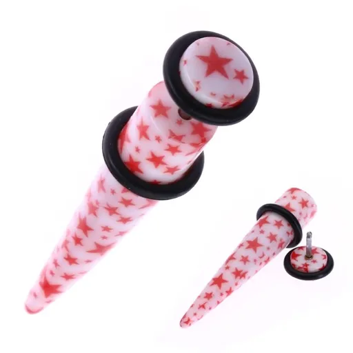 Fake taper z akrylu - červené hvězdy na bílém podkladu