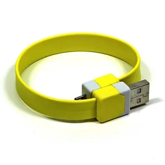 USB kabel (2.0), USB A samec - microUSB samec, 0.25m, žlutý, náramek, DOPRODEJ