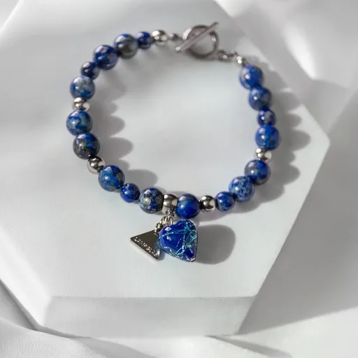 Lampglas Minerální náramek Sapphire Diva s ryzím stříbrem v perle Lampglas a lapis lazuli BTB6