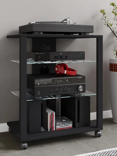 VCM Hifi-stojan Folas s kolečky, černý