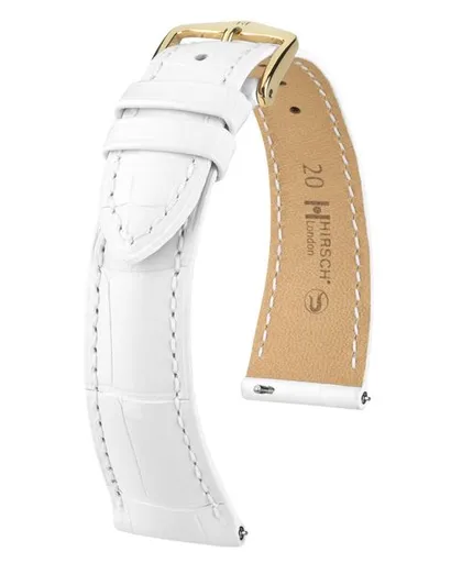 Řemínek Hirsch London Alligator - bílý, mat - 18 mm - M – Střední délka - 16 mm - Zlatá