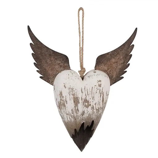 Dekorace závěsné srdce s andělskými křídly Angel Rustic L - 25*4*30 cm Clayre & Eef