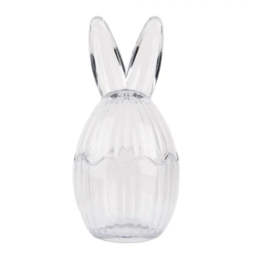 Skleněná dóza s víkem ve tvaru vejce se zaječími oušky – Ø 10*21 cm 6GL4913