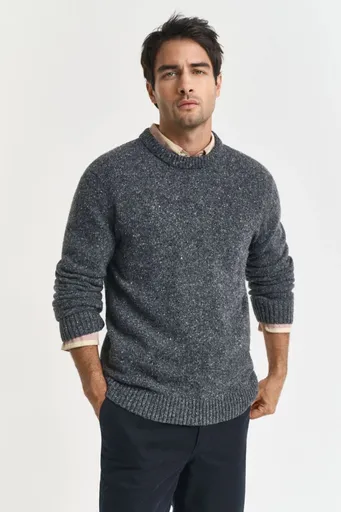 SVETR GANT WOOL BLEND NEPS C-NECK CHARCOAL MELANGE