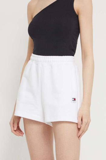 Bavlněné šortky Tommy Jeans bílá barva, hladké, high waist, DW0DW17772