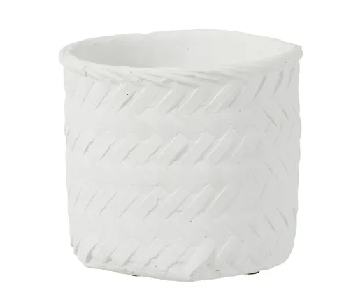 Bílý cementový květináč s imitací bambusového výpletu L - Ø 20*17,5 cm J-Line by Jolipa