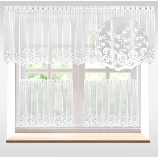 Záclona dreher mira, Bílá pomněnka a vlnka vitrážka metráž, bílá 40 cm