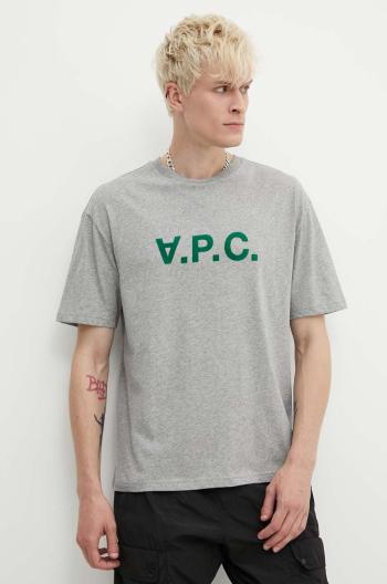 Bavlněné tričko A.P.C. T-Shirt River šedá barva, s potiskem, COFDW.H26324.PLB