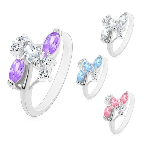 Prsten se zúženými rameny, trojice zrnkovitých zirkonů, čiré zirkonky - Velikost: 53, Barva: Růžová