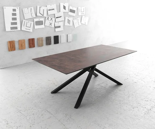 Jídelní stůl Edge 200x100 sklo vintage hnědá křížová podnož