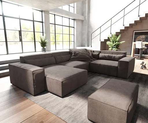 Pohovka ve tvaru "U" Sirpio 300x200 cm mikrovlákno khaki hnědá