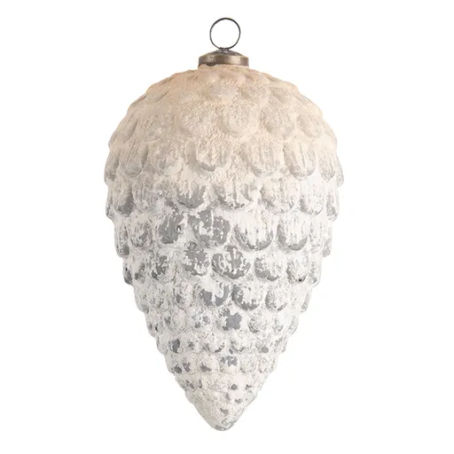 Bílá vánoční ozdoba v tvaru šišky s patinou a odřeninami XL - Ø 13* 20 cm Clayre & Eef