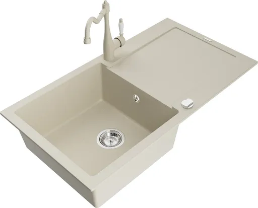 MEXEN/S Leo granitový dřez 1 s odkapávačem včetně baterie Carla, béžová 6501-69-670700-69