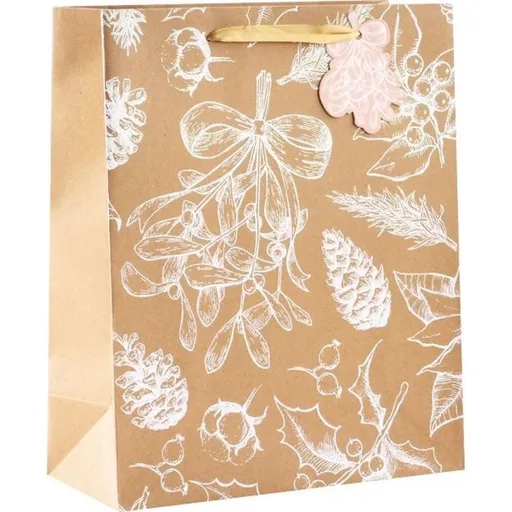 Taška dárková kraft vánoční s glitrem L 26 x 32 x 12 cm č.2