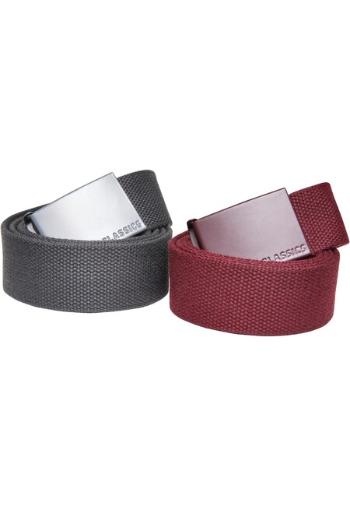 Urban Classics Colored Buckle Canvas Belt 2-Pack bordeaux/charcoal - S/M