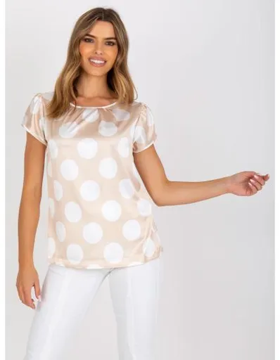 Dámská halenka pruhovaná saténová RUE PARIS béžovo-bílá