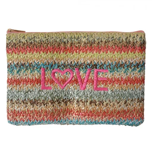 Barevná pruhovaná látková toaletní taštička Love - 20*1*13 cm Clayre & Eef