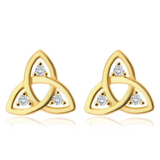 Zlaté náušnice 585 - symbol Triquetra, kulaté čiré zirkony
