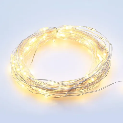 ACA Lighting 12 LED dekorační řetěz WW stříbrný měďený kabel na baterie 2xAA IP20 1.2m+10cm 0.72W X0112111