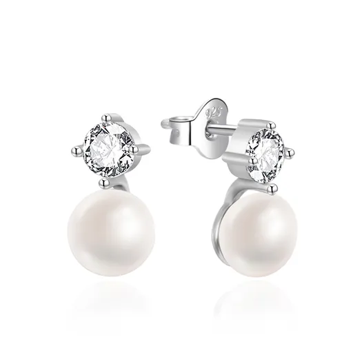 Agato Půvabné stříbrné náušnice se sladkovodní perlou AGT-E221PW-P