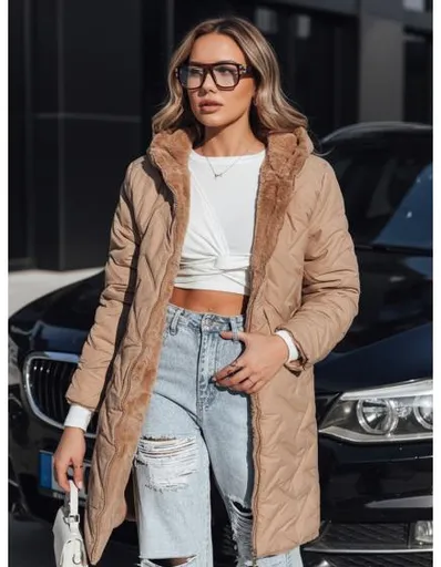Dámská dlouhá prošívaná bunda, tmavě béžová
