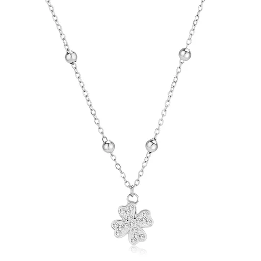 S'Agapõ Ocelový náhrdelník Čtyřlístek s krystaly Witch SWH04