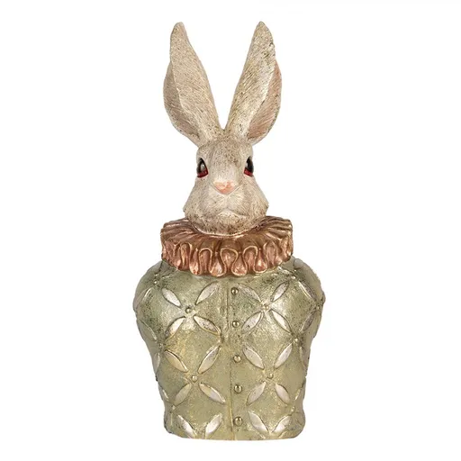 Dekorace busta králík v zeleném a se zlatým třpytem - 19*14*40 cm Clayre & Eef