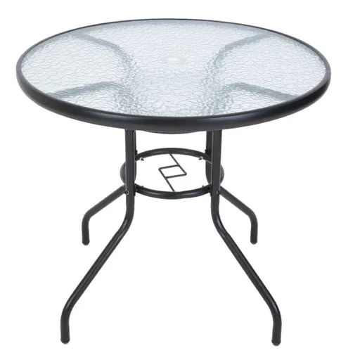Zahradní stůl kovový se skleněnou deskou, Ø 80 cm