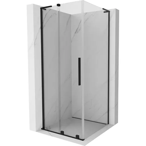 MEXEN/S Velar L sprchový kout, posuvné dveře 100 x 100, transparent, černá 871-100-100-03-70