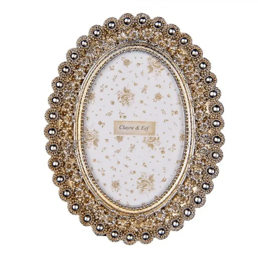 Stříbrno-zlatý oválný fotorámeček Romantique - 16*3*20 cm / 10*15 cm 2F1252