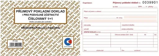Tiskopis Příjmový pokl. doklad i pro podvoj. úč. A6 samopropis číslov. 1+1 BALOUŠEK