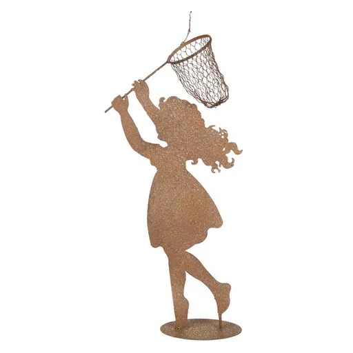 Rezavá kovová dekorace děvče se síťkou a motýlkem - 39*13*87 cm Clayre & Eef