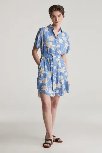 ŠATY GANT REG LINEN FLORAL PRINT SHIRT DRESS PERFECT BLUE