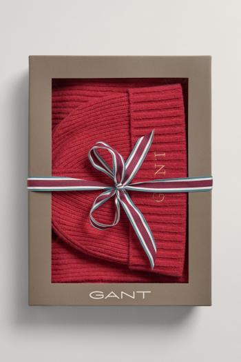 SET ČEPICE A ŠÁLA GANT D1. SCARF BEANIE GIFT BOX RASPBERRY RED