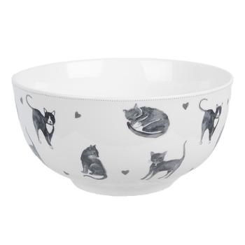 Bílo-šedá porcelánová miska Cats and Kittens – Ø14*7 cm / 500 ml CAKYBO