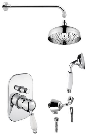 SAPHO SAPHO - KIRKÉ WHITE podomietkový sprchový set s pákovou batériou, 2 výstupy, biela páčka, chróm KI42BC-01