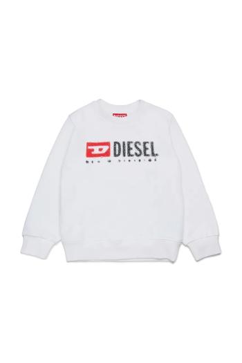 Detská bavlnená mikina Diesel SDROPS OVER SWEAT-SHIRT biela farba, s potlačou, J02483
