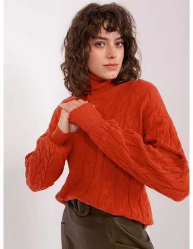 Dámský svetr s rolákem a kostkovaným vzorem UQA oranžový