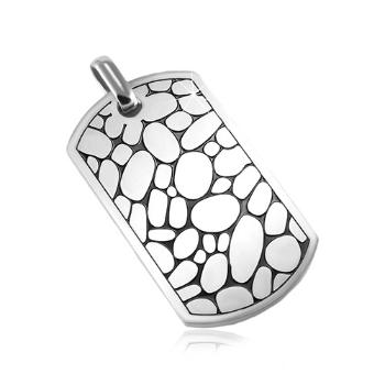 Oceľový prívesok, matná známka striebornej farby, ovály s čiernymi okrajmi