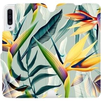 Flipové pouzdro na mobil Samsung Galaxy A50 - MC02S Žluté velké květy a zelené listy (5903226860531)