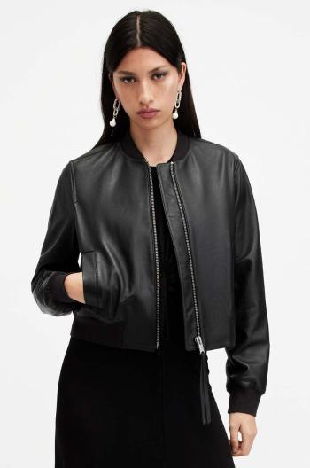 Kožená bunda AllSaints ORTEN BOMBER JACKET dámská, černá barva, přechodná, W072LB