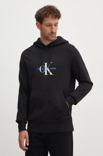 Bavlněná mikina Calvin Klein Jeans pánská, černá barva, s kapucí, s potiskem, J30J326875