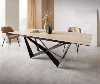 Jídelní stůl Edge 180-220x100 keramika travertin přírodní podnož