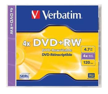 VERBATIM DVD+RW lemez, újraírható, 4,7GB, 4x, 1 db, normál tok, VERBATIM