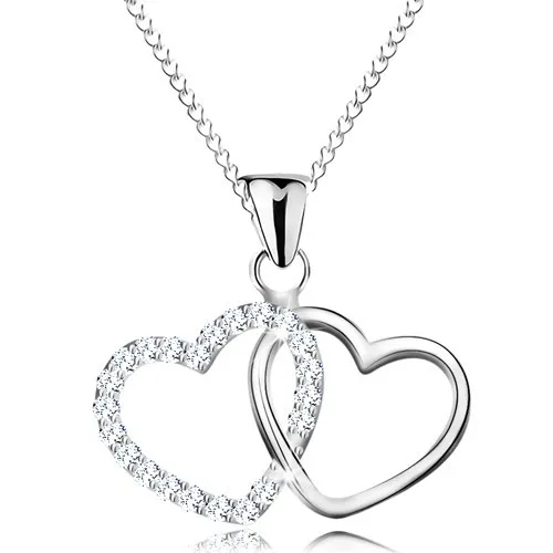 Náhrdelník ze stříbra 925, tenký řetízek, propojené kontury srdcí, čiré zirkonky