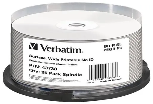 VERBATIM BD-R(25-pack)Blu-Ray/spindle/6x/25GB/Printable/No ID